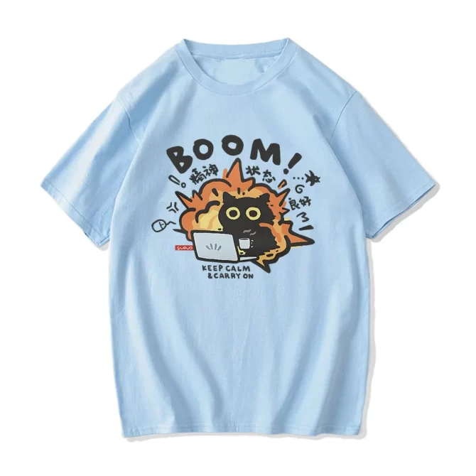 Boom CAT T-shirt Mental Pure Cotton Short Sleeved Tshirt for Men Women 2024 Summer New Tee Clothes Loose Casual Cartoon Tops 3