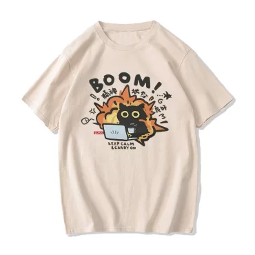 Boom CAT T-shirt Mental Pure Cotton Short Sleeved Tshirt for Men Women 2024 Summer New Tee Clothes Loose Casual Cartoon Tops 1