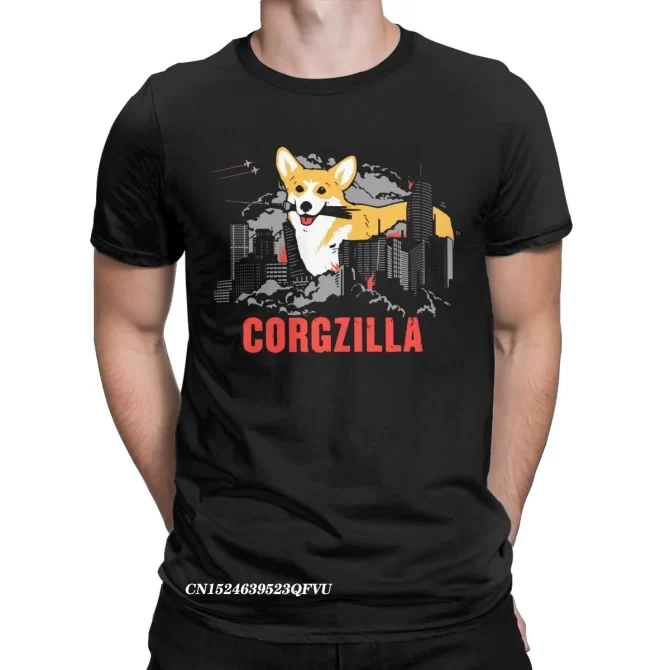 Men CORGZILLA Corgi Dog Tshirt Pup Fluff Pet Premium Cotton Clothing Funny Harajuku Manga Tees Party T-Shirts 1