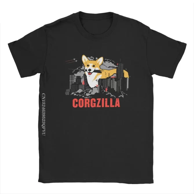 Men CORGZILLA Corgi Dog Tshirt Pup Fluff Pet Premium Cotton Clothing Funny Harajuku Manga Tees Party T-Shirts 3